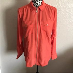 Michael Kors Orange Long Sleeve Full Zip Blouse